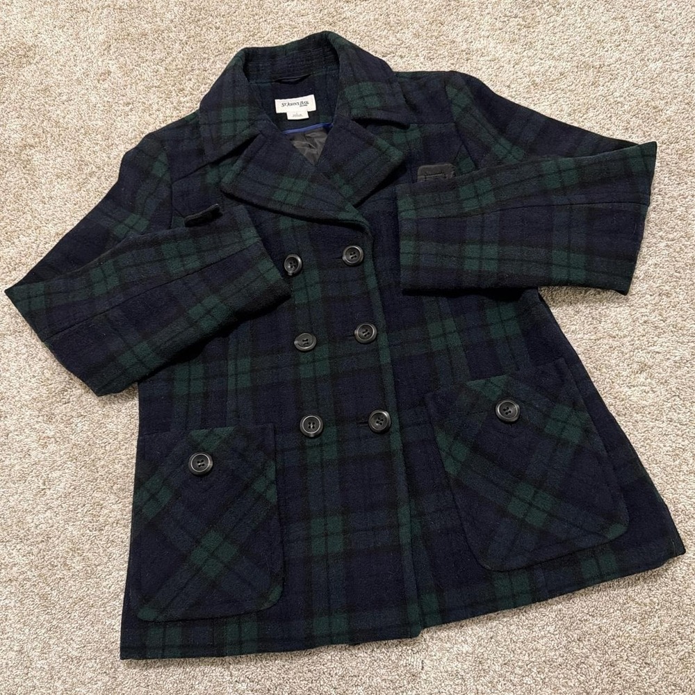 Y2K Vintage St. John's Bay Plaid Peacoat | Blackwatch Tartan | Large